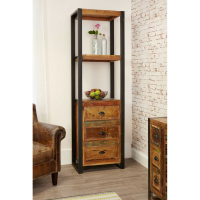 Rustic Tall Slim Bookcase Open Display Unit 3 Drawers Recycled Painted Boat Wood