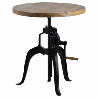 Industrial Rustic Draftsman Height Adjustable Crank Bar Bistro Small Table With Wooden Top