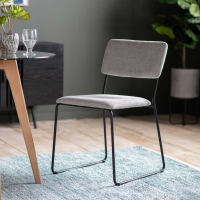 Light Grey Fabric Upholstered Dining Chair Industrial Black Metal Framed