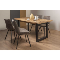 Rustic Oak 158 to 203cm Extending Dining Table Set 4 Dark Tan Faux Leather Chairs