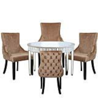 Apollo Champagne Mirrored 120cm Round Dining Set With 4 Tufted Back Champagne Chairs