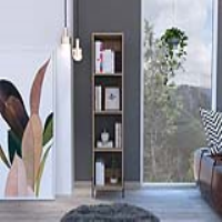 Washed Oak and Carbon Grey Oak Effect Narrow Open Bookcase Metal Legs