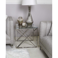 Criss Cross Design Stainless Steel Square 55cm End Lamp Side Table Clear Glass Top