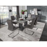 Donatella Grey Marble Top Dining Table 180cm 6ft Polished Metal Base