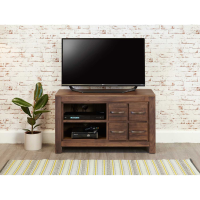 Walnut Wide Screen Television TV Media Cabinet 4 Drawers Dark Wood Finish