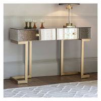 Modern Large Aged Mirrored 2 Drawer Console Table Gold Metal Base 120cm