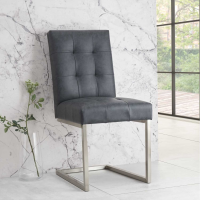 Modern Cantilever Dining Chair Mottled Black Faux Leather Upholstery