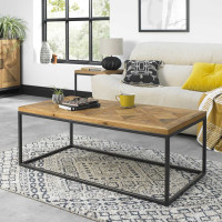Rustic Oak Large Rectangular Coffee Table Gun Metal Base 114 x 60cm