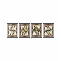 Modern Multi Coloured Flush Framed Art Set of 4 with Black Frame 50x40cm