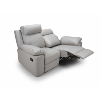 Modern Light Putty Grey Leather Manual Recliner 2 Seater Sofa 154cm Wide