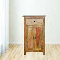 Solid Natural Wood 2 Door 1 Drawer Bedside Cabinet Table
