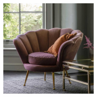 Scallop Rose Pink Velvet Upholstery Armchair on Antique Gold Legs 78x93x80cm