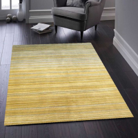 Origins Fine Stripes Ochre Yellow White Grey Hand Loom Woven Pure Wool Rug 160x230cm