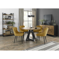 Indus Rustic Oak 4 Seater Dining Table And 4 Cezanne Mustard Velvet Chairs Dining Set