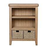 Modern Oak Wood Small Living Room Bookcase With Shelf And 2 Wicker Baskets 90 x 95cm