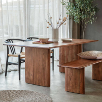 Modern Extra Large Solid Acacia Wood Dining Table 8 to 10 Seater 220 x 100cm