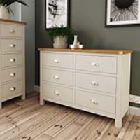 Dove Grey Finish And Oak Wood Top 6 Drawer Bedroom Chest With Cup Handles 78x115cm