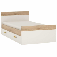 Kids White High Gloss Light Oak 3ft Single Bed Orange Handles With Under Drawer