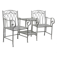 Grey Painted Metal Outdoor Garden Loveseat 2 Chairs with Centre Table