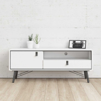 Modern Matt White 1 Door 1 Drawer TV Media Unit With Black Handles 59.6x150.3cm