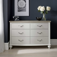 Modern Grey Painted Washed Oak Wood Top 130cm Wide Chest of 6 Drawers