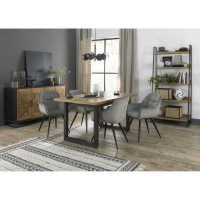 Indus Rustic Oak 4 to 6 Seater Dining Table And 4 Dali Grey Velvet Fabric Chairs Dining Set