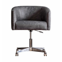 Modern Style Antique Ebony Leather Upholstered Swivel Chair With Castors 71 x 64cm