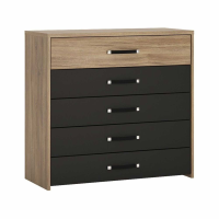 Industrial Modern Style Oak Chest of 5 Drawers With Matt Black Fronts