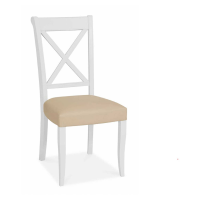Pair of Modern Two Tone Cross Back Kitchen Dining Room Chairs With Ivory Bonded Leather Seat Pad