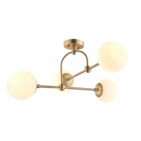 Modern Style 4 Brushed Brass Globe Opal Sphere Pendant Ceiling Light 70.5cm Diameter