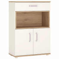 Kids White High Gloss 2 Door 1 Drawer Cupboard Open Shelf Lilac Handles