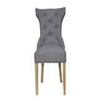 Modern Oak And Metal Light Grey Fabric Upholstered Winged Button Back Chair 97 x 57cm