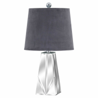 Barnaby Bevelled Mirrored Decorative Desk Table Lamp With Grey Velvet Shade