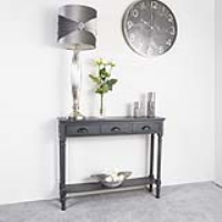 Grey Large 3 Drawer Console Table With Reeded Style Legs