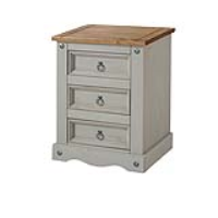 Corona Industrial 3 Drawer Solid Pine Grey Painted Bedside Table Cabinet 80.6x91cm