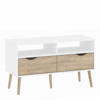 White and Oak Retro Modern 2 Drawer Small TV Media Entertainment Unit