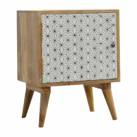 Modern Bedside Table with Black and White Geometric Screen Printed Door Front 57x45cm