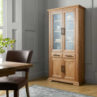 Belgrave Rustic Oak Kitchen Tall Display Cabinet Unit Dresser 4 Door 2 Drawers 200 x 102 x 39cm