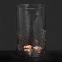 Medium Smoked Grey Glass Crackle Effect Round Candle Holder 12cm Diameter