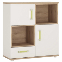 Kids White High Gloss Light Oak Trim 2 Door 1 Drawer Cupboard 2 Open Shelves Lemon Handles