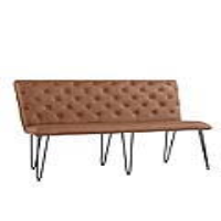 Modern Style Tan Leather Upholstered Living Room Bench With Hairpin Legs 92.5 x 140cm