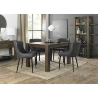 Turin Dark Oak 4 6 Seater Dining Table And 4 Cezanne Dark Grey Faux Leather Chairs with Sand Black Legs