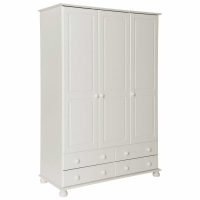 White Painted Triple 3 Door 4 Drawer Shaker Panelled Wardrobe 185cm Tall x 130cm Wide