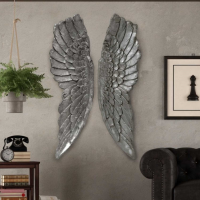 Pair of Antique Silver Large Angel Wings Wall Hanging Decoration 104x30x8cm