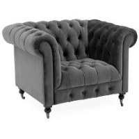 Darby Grey Velvet Fabric 1 Seater Sofa Armchair Chesterfield Deep Buttoned Scrolled Arms