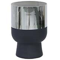 Value 28cm Black And Chrome Glass Hurricane Vase