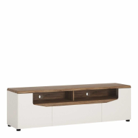 Traditional Extra Wide White High Gloss Oak 2 Door 1 Drawer TV Media Unit 48x160cm