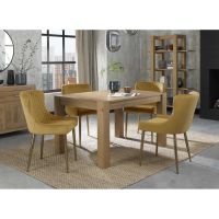 Turin Light Oak 4 To 6 Seater Dining Table And Cezanne 4 Mustard Velvet Chairs Dining Set