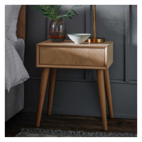 Modern Natural Oak 1 Drawer Side Lamp End Table Chevron Design