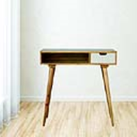 Nordic Style Mango Wood Laptop Writing Office Desk with a White Drawer Front 80x89cm